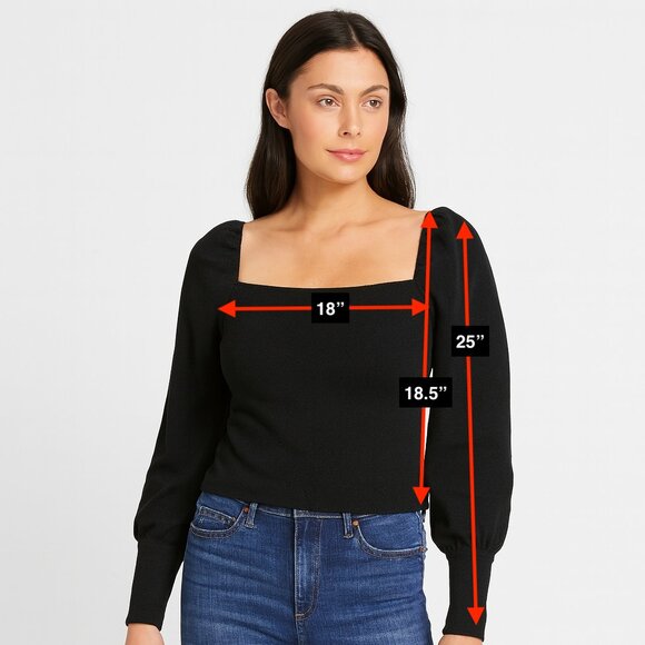 NWT Express Solid Back Square Neck Puff Sleeve Long Sleeve Top Size Large - Picture 2 of 5